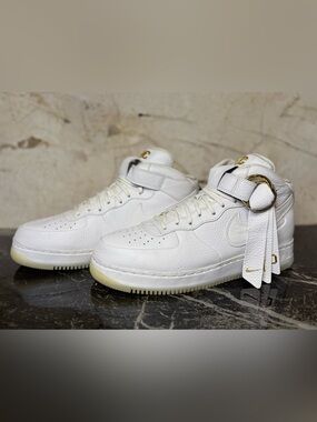 Victor Cruz Nike Airforce 1 White Mid Leather Sneakers with Strap